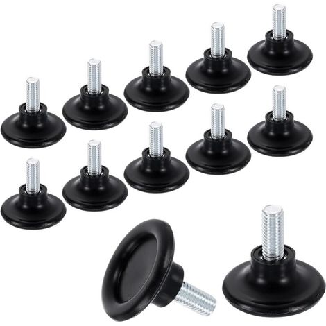 RHG Lot de 12 pieds de meubles à filetage M8 - 38 x 19 mm - Réglables - À visser - Pour pieds de chaise, tabouret - Noir