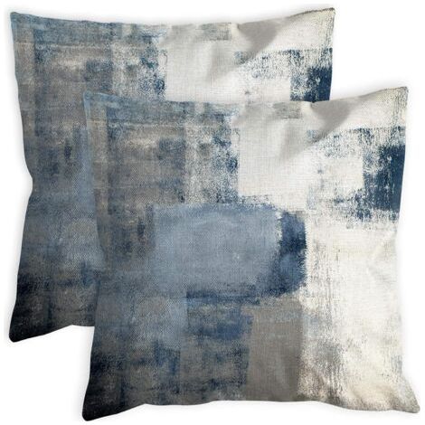 Lot de 2 housses de coussin gris bleu 45,7 x 45,7 cm motif abstrait moderne blanc bleu marine décoratifs coussins décoration d'intérieur housses de coussin pour canapé lit salon