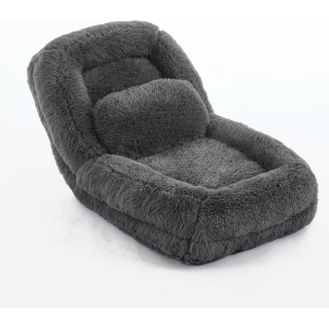 Verstellbares Bodensofa Liegesessel in Dunkelgrau mit Kunstfell und Kissen (1/5)