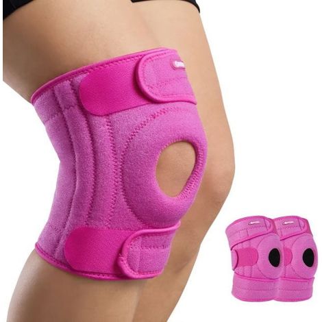 Genouillère ouverte au niveau de la rotule avec stabilisateurs, support réglable en néoprène pour confort et maintien du genou, sport, course, musculation et activités quotidiennes (1/5)