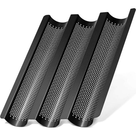 Molde largo de acero para hornear pan con revestimiento antiadherente, apto para lavavajillas, perfecto para baguettes y panes largos. - Crezuo