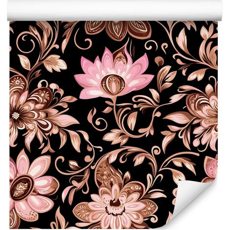 Papier peint à motifs floraux rouille et orange pour salon et chambre 50x1000 cm (1/5)