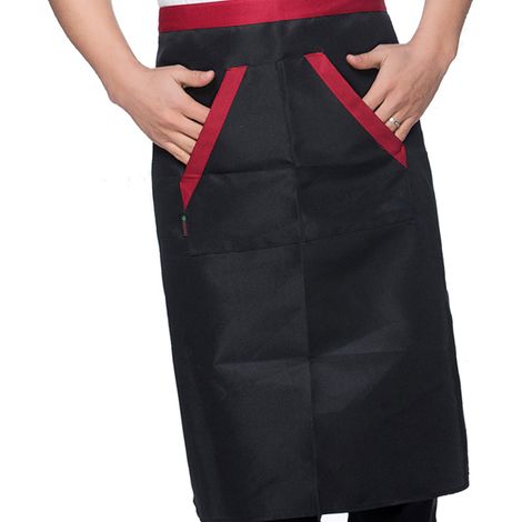 Tablier de cuisine noir pour homme, 2 pièces, demi-tablier en polyester respirant et absorbant, avec poches, pour hôtel restaurant bar (1/5)