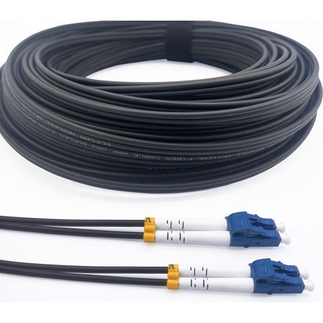 Elfcam Glasfaserkabel 30m LC/UPC auf LC/UPC – OS2 Singlemode Duplex 9/125 µm – LSZH, stahlarmiert, wasserdicht, Schwarz – Für Innen- & Außenbereich (1/5)