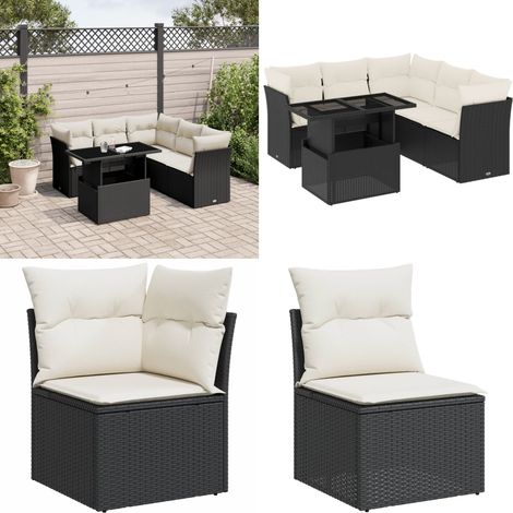 Salon de jardin 6 pcs avec coussins noir résine tressée - Ensemble Salon De Jardin - Salon De Jardin Extérieur - Meuble De Jardin - Mobilier De Jardin - Résine Tressée - Home & Living (1/5)