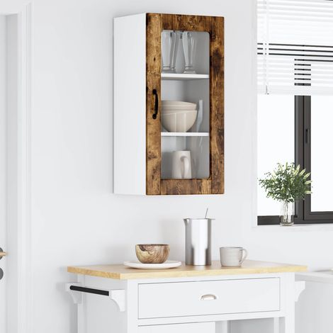 Armoire murale de cuisine en bois d’ingénierie chêne fumé, 3 étagères, 1 porte, 40 x 31 x 80 cm, 15.2kg - PANGIVO (1/5)