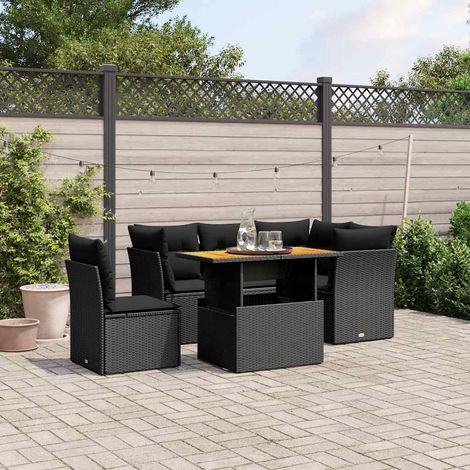 Salon de jardin 5 pièces en résine tressée noire avec coussins et table relevable, 57.5kg - PANGIVO (1/3)