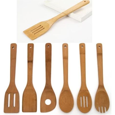 Ustensile de cuisine - Bambou - Set de 6 pièces - Cuillères et spatules - Écologique - Durable (1/4)