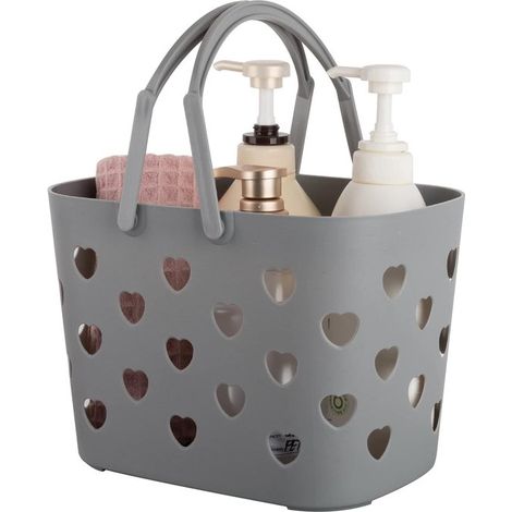 Sac de douche portable - Panier de rangement en plastique avec poignée - Pour salle de bain, cuisine, chambre d'étudiant et garage - Gris - Organisateur (1/5)