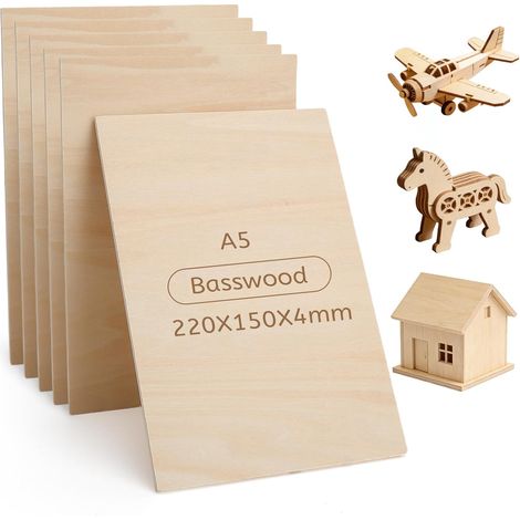 Bois Pour Pyrogravure Bois Pour Gravure Laser Découpe Laser Bois Plaque Bois Feuille De Bois - A5 Contreplaqué Tilleul 4mm x6, Double Face Lisse - Pour Maquette Bricolage Loisirs Créatifs (1/5)