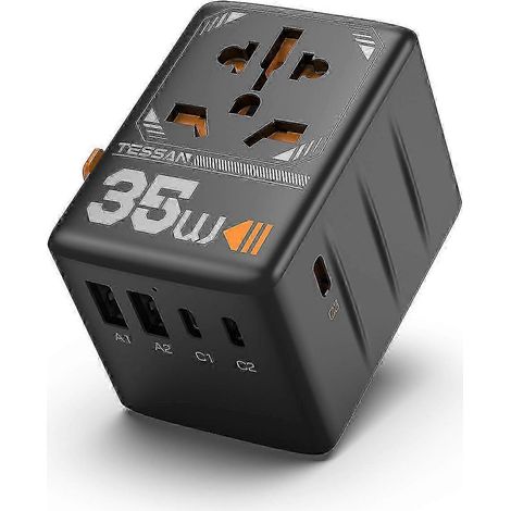 Adaptateur de voyage universel linguistique pour les États-Unis et l'Europe avec port USB à charge rapide 100 W (1/5)