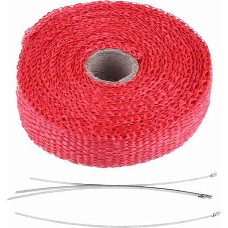 GARRYFIZH Ruban isolant thermique pour échappement de voiture de 5 m avec 4 attaches de câble en acier inoxydable rouge