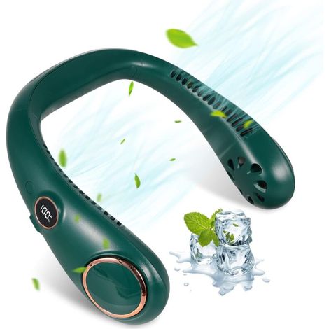 Ventilatore da collo ricaricabile a 360° con illuminazione a LED e 3 velocità – batteria da 3000 mAh per un'autonomia fino a 24 ore durante lo sport e le attività all'aperto - Crezuo