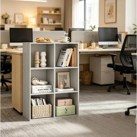 Mueble estantería cubos gris madera OKMYHOME (1/5)