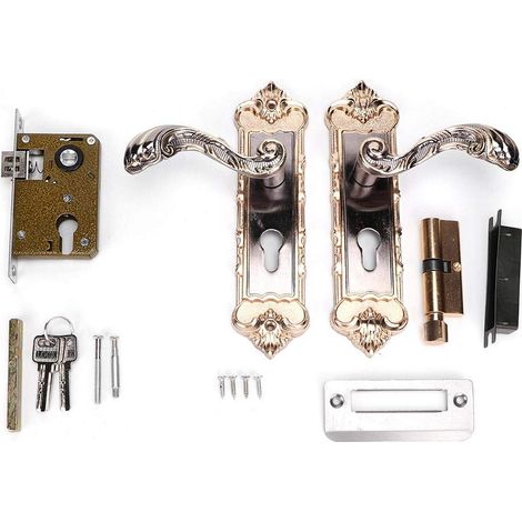 Serrure de porte de Style européen avec bouton en rétro Vintage intérieur anti-vol chambre levier de verrouillage de porte ensemble leviers de porte matériel (1/5)