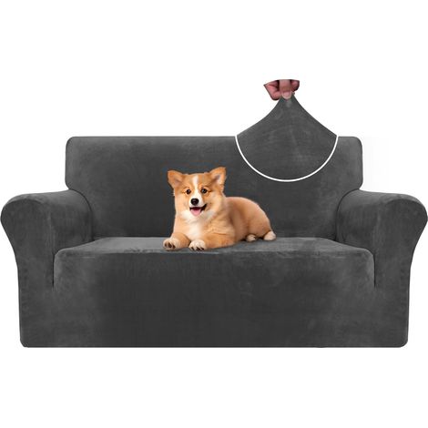 Housse De Canape Velour 2 Places, Housse Canape Extensible avec Accoudoirs, Universelle Sofa Cover Antidérapante, Protection Couvre Canapé Anti Poils Animaux, Lavable, Gris (1/5)