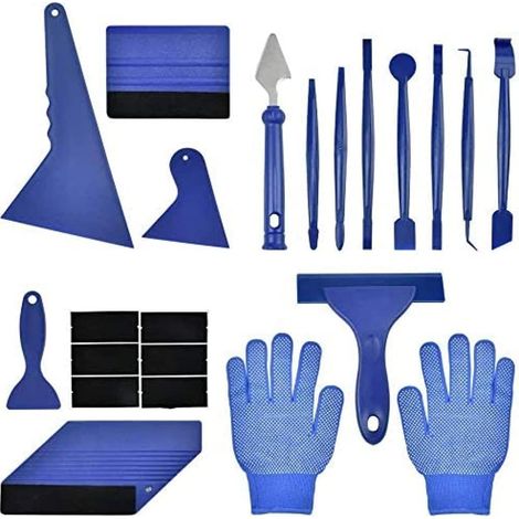 21 Pcs Kits D'outils d'emballage De Vinyle De Voiture, 8 Pcs Raclette Micro Stick, 2 Formes Raclette en Feutre avec 6 Pcs Feutres De Rechange, Gants, Kit D'outils De Lissage De Film Vinyle (1/5)