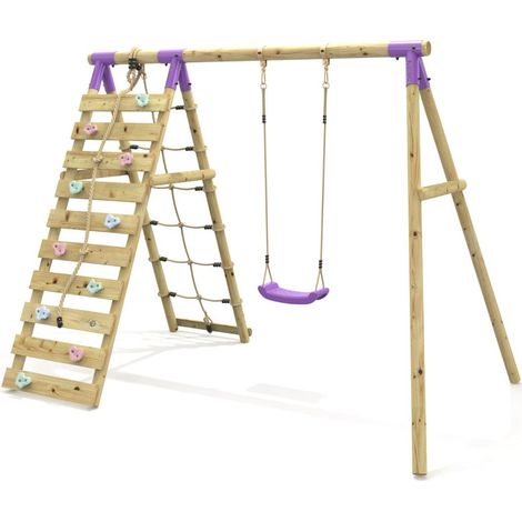 Rebo Single Swing Set with Climbing Wall - Aria Purple (1/5)