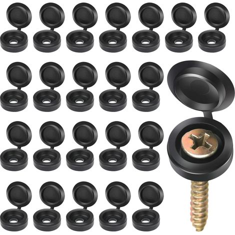 200 Pièces Capuchons de Vis à Charnière Bouchon à Vis Plastique Capuchons à Vis Snap-on pour Décoration de Maisons Armoires et Armoires de Meubles Noir Couvertures (1/5)