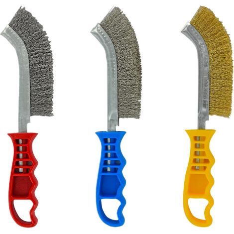 Lot de 3 Brosses à Main en Acier Inoxydable, Acier Laitonné et Acier Métallique - Poignées Ergonomiques (1/5)