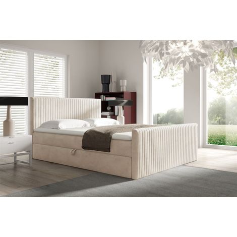 Boxspringbett Schlafzimmerbett ADRIEN 200x220cm in Stoff Fresh Creme (1/2)