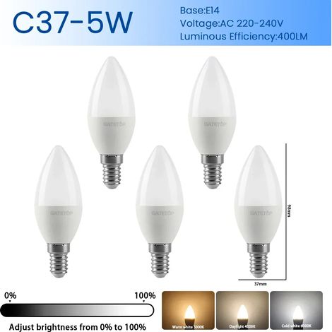 (C37 E14, blanc chaud 3000K) 5 ampoules LED, projecteurs d'intérieur, éclairage encastré (1/3)