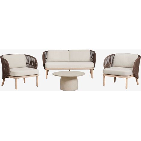 Set da giardino con divano 2 posti, 2 poltrone Capri e tavolino rotondo Ø75 cm in cemento Layana SKLUM (1/5)
