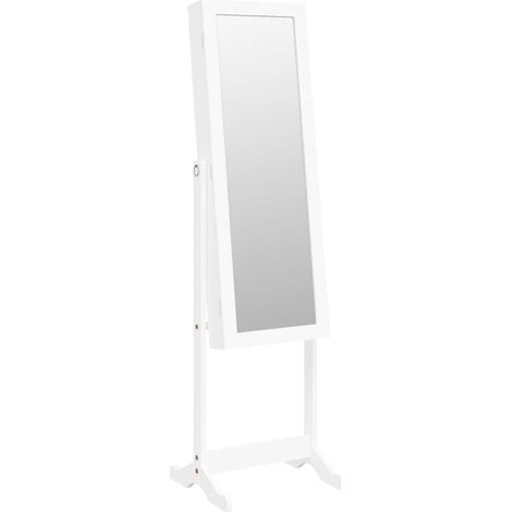 Armoire à bijoux meuble rangement organisateur chambre vestiaire salle de bain miroir avec lumières LED sur pied blanc
