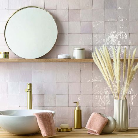 Zellige véritable Carrelage Artisanal - 10x10 cm - Rose Pale (vendu par boîte de 0,5m²) (1/5)