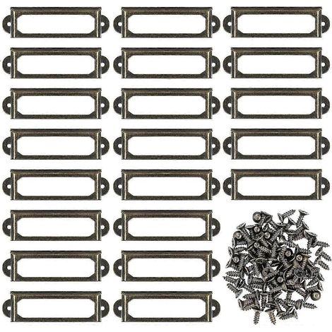 50 Stück Metall-Etikettenhalter mit Schrauben für Möbelschubladen, Schrankschilder, Namensschilder - Bronze (s-59 x 17 mm)