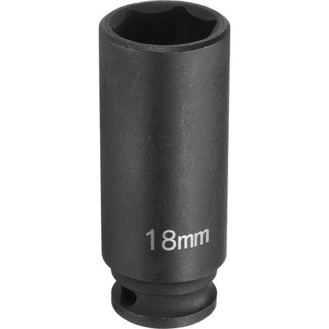 Douille à Chocs Hexagonale, 3/8 Pouce Entraînement 18mm Douille à Écrou Profonde en Acier Cr-Mo à 6 Pans pour Clé Dynamique et Électrique pour Réparation Automobile, 65mm Longue (1/5)