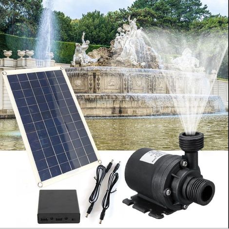 Pompe solaire de 50 W, débit de 800 litres/heure – incluant 3 batteries – débit d'au moins 800 litres par heure – hauteur de relevage de 5 mètres – adaptée aux bassins et aux fontaines de jardin (1/5)