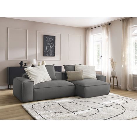 BOBOCHIC - Canapé d'angle réversible ultra moelleux BOHEME cuir végan Gris foncé (1/5)