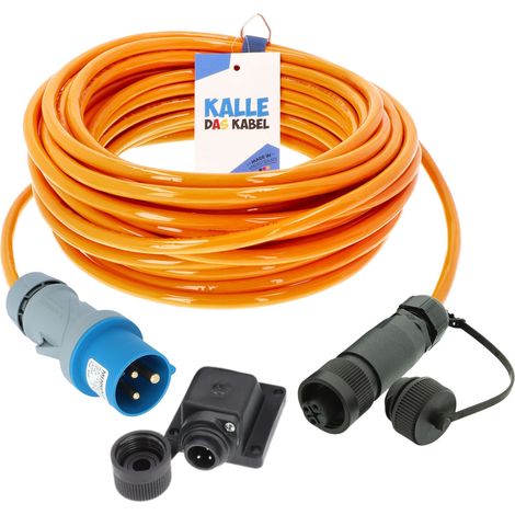 Kalle Landanschlusskabel CEE 230V 16A 2,5mm² Philippi Kupplung RS692 mit Winkelgehäuse Extreme Signal Orange IP44 15 Meter (1/5)