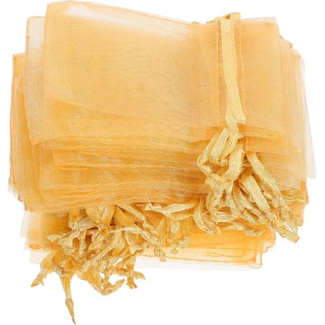 Gold Organza Drawstring Jewelry Pouches, 100 Pieces, Small 5x7cm Nylon Mesh Bags for Events and Small Items (1/5)