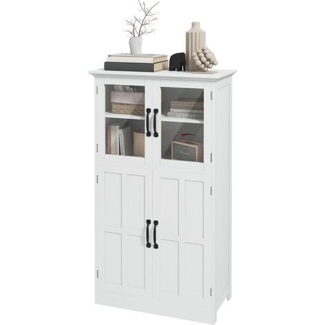 Buffet de cuisine blanc avec 2 placards, portes vitrées, 4 étagères, armoire multi-rangements (1/5)
