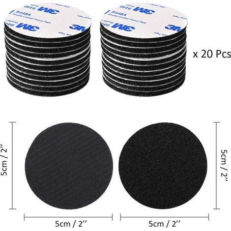 540 Paires De Scratch Autocollant 20 Mm – Double Face, Noir, Par O-Kinee