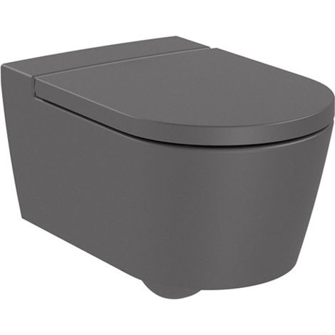 Pack Cuvette suspendue Rimless (sans bride) "Inspira Round" avec abattant frein de chute, déclipsable - Onyx (1/4)