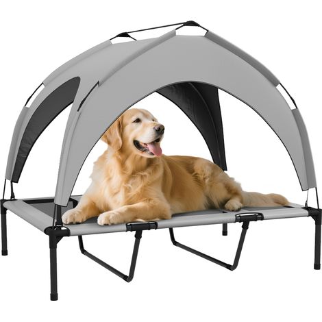 PawHut cama para perros elevada con toldo, cama para perros grandes, refrescante y transpirable, 106x76x94 cm, con bolsa de transporte, gris claro