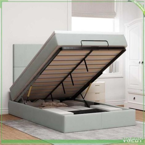 Cadre de lit ottoman avec matelas - Mod. 3314234 - 120x190 cm - Velours gris clair - Rangement hydraulique (1/5)