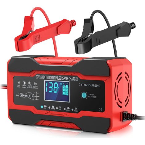 Chargeur de batterie 10 A 12 V et 24 V entièrement automatique et intelligent, chargeur de maintien de charge et désulfateur de batterie avec compensation de température