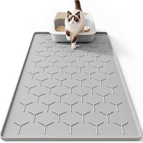 Grand Tapis de litière en Silicone pour Chat, imperméable/résistant à l'urine, Recyclage de la litière, Facile à Nettoyer, Doux pour Les Pattes de Chaton (55,9 x 86,4 cm, Gris) (1/5)
