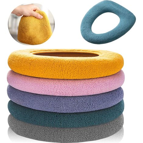 Lot de 5 housses de siège de toilette épaisses - Doux et chaud - En fibre extensible et lavable - Installation facile - Confortable - Style tricoté