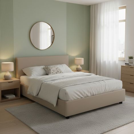 Talamo Italia Cama matrimonial Aurelia, Cama contenedor con tapizado en ecopiel, 100% Made in Italy, Apertura frontal, con colchón Cm 140x190 incluido, Tórtola, con embalaje reforzado (1/5)