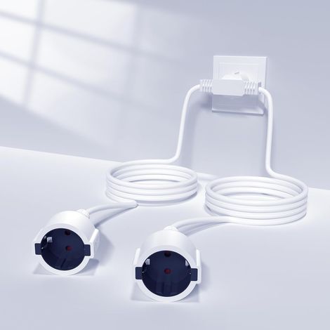 2M Double Fiche pour Prise de Courant, Rallonge avec 2 Prises 16A/250V Double Prise Electrique, Prise Double à Rallonge de Contact de Protection, pour Cuisine, Bureau, Maison Max 4000W (1/5)