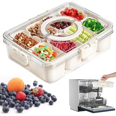 Lunchbox mit 8 Fächern, Snackteller mit Deckel und Griff, Organizer für Snacks, Süßigkeiten, Nüsse, Obst, Gewürze, für Partys, Picknicks, Reisen, Durchgänge (1/5)