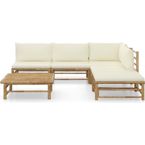 Maison Exclusive - Set Salotto da Giardino 6pz con Cuscini Bianco Crema in Bambù