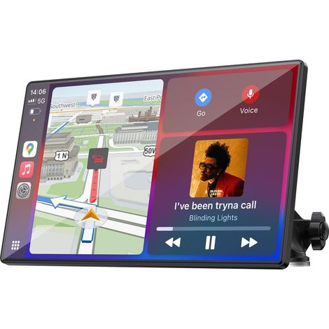 Écran Voiture Carplay sans Fil Android Auto, 9 Pouces Portable Autoradio Car Play Voiture sans Fil avec Écran Tactile/Navigation/Bluetooth/Mirror Link/Assistant Vocal/AUX/FM (1/5)