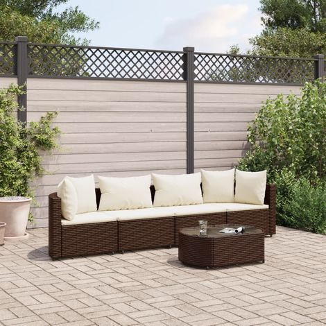 Salon de jardin avec coussins 5 pcs marron résine tressée vidaXL (1/5)
