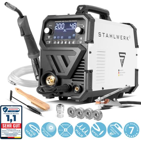 Appareil de soudage combiné STAHLWERK 200 A (200 Spot Puls Pro) – MIG pulsé pour l'aluminium, fonction Spot, brasage CuSi, 200 ampères, MIG, MAG, FLUX, ARC, MMA Lift, TIG, commande numérique, onduleur (1/5)